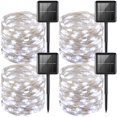 thumbnail image 1 of YEGUO Luces solares de hadas para exteriores, impermeables, paquete de 4 cada una, 33 pies, 100 luces LED solares, color blanco, 8 modos, luces solares de alambre plateado, 1 of 5