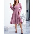 thumbnail image 3 of Women's Spring Dress, Long Sleeve Mini Tunic Casual V Neck Wedding Guest Dresses, 3 of 7