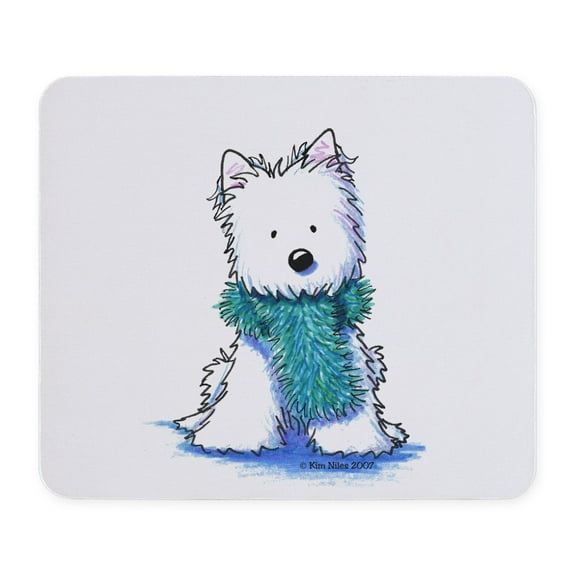 CafePress - Fuzzy Scarf Westie Mousepad - Non-slip Rubber Mousepad, Gaming Mouse Pad