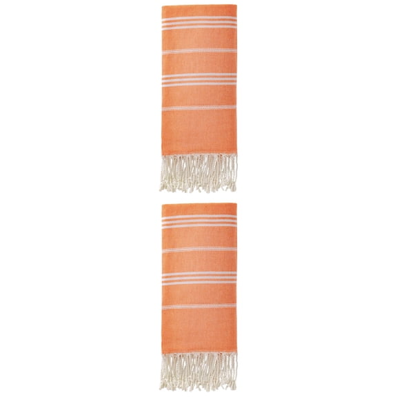 Unique Bargains Stripe Turkish Quick Dry Beach Towel 2 Pack Orange 71"x35"