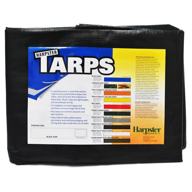 Lonas Harpster de lona de polietileno negra de 10 pies x 10 pies, resistentes, de 12 mil de espesor