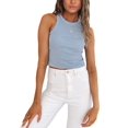 thumbnail image 1 of Kmbangi Women's Summer Slim Knit Tank Tops, Solid Color Sleeveless Round Neck Ribbed Crop Tops Causal Streetwear, 1 of 7