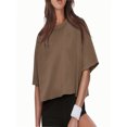thumbnail image 4 of Women Cropped T-Shirts Drop Shoulder Round Neck Crop Tops Casual Summer Solid Color Basic Tees, 4 of 4