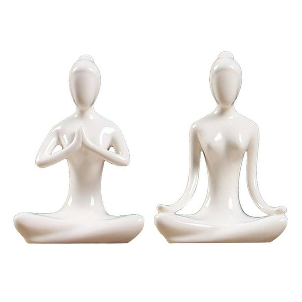 Set of 2 Meditation Yoga Pose Statue Figurine Ornaments,Ceramic Yoga Pose  Collection Decoration Gifts for Yoga Lovers Women 