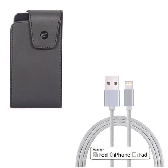 Case Belt Clip w MFi USB Cable for iPhone 8/7/6S/6 - Leather Swivel Holster Vertical Cover, 6ft Certified Charger Cord Power Wire for iPhone 8/7/6S/6 Models