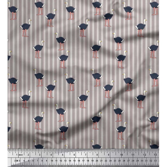 Soimoi Cotton Duck Fabric Stripe & Ostrich Bird Printed Craft Fabric by The Yard 56 Inch Wide