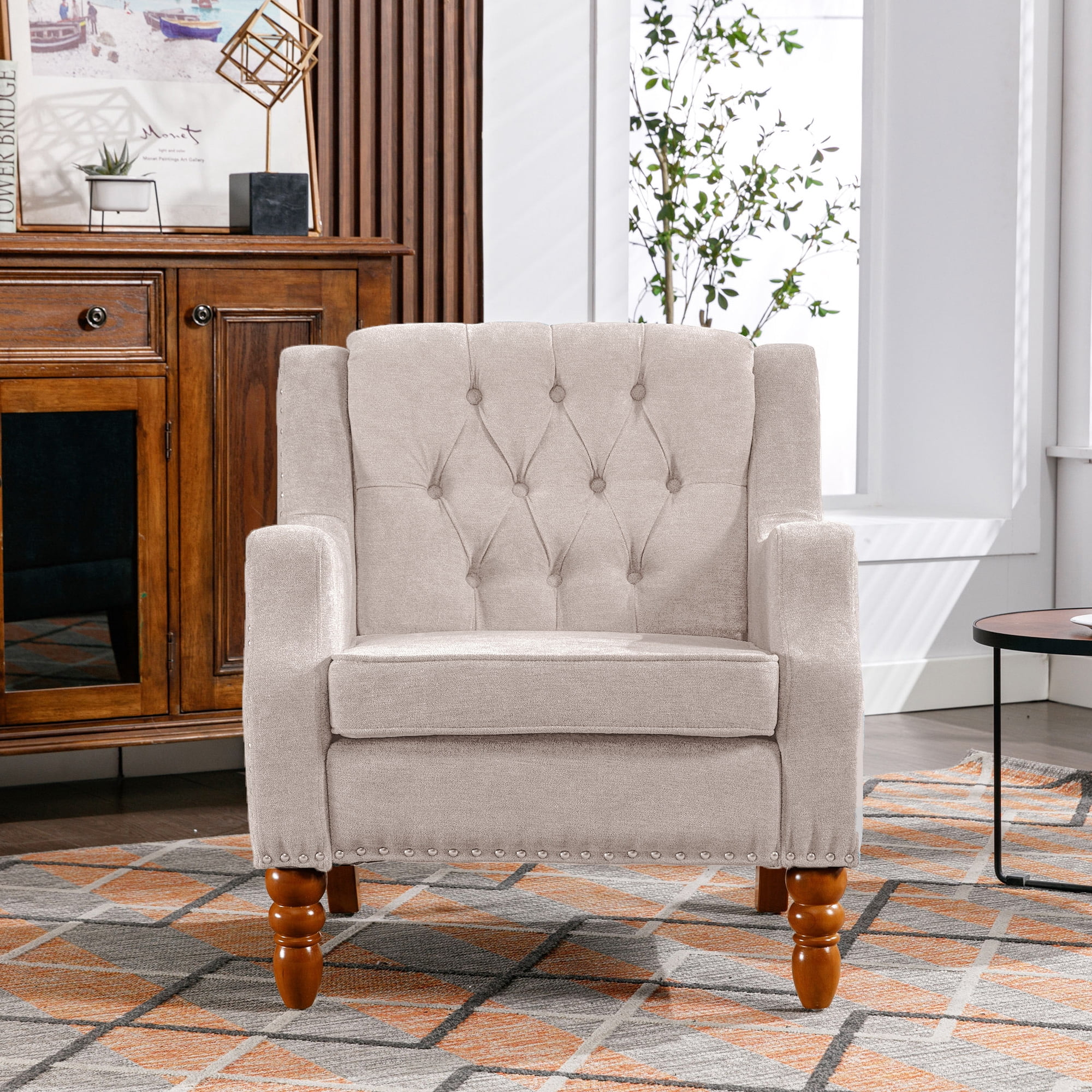 Button Tufted Upholstered Armchair for Living Room