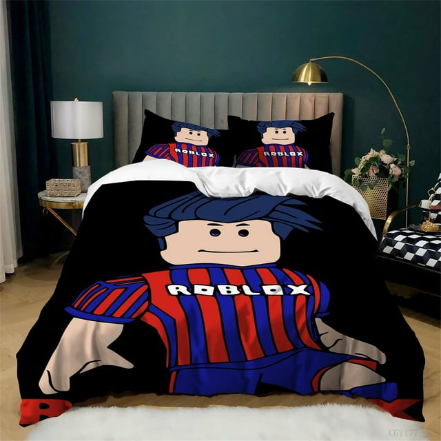 Ensemble de Housse de Couette pour Enfants 3 Pcs Toutes Saisons ROBLOX Ultra Doux Ensemble de Literie Léger Motifs Housse de Couette Ensemble de Couette