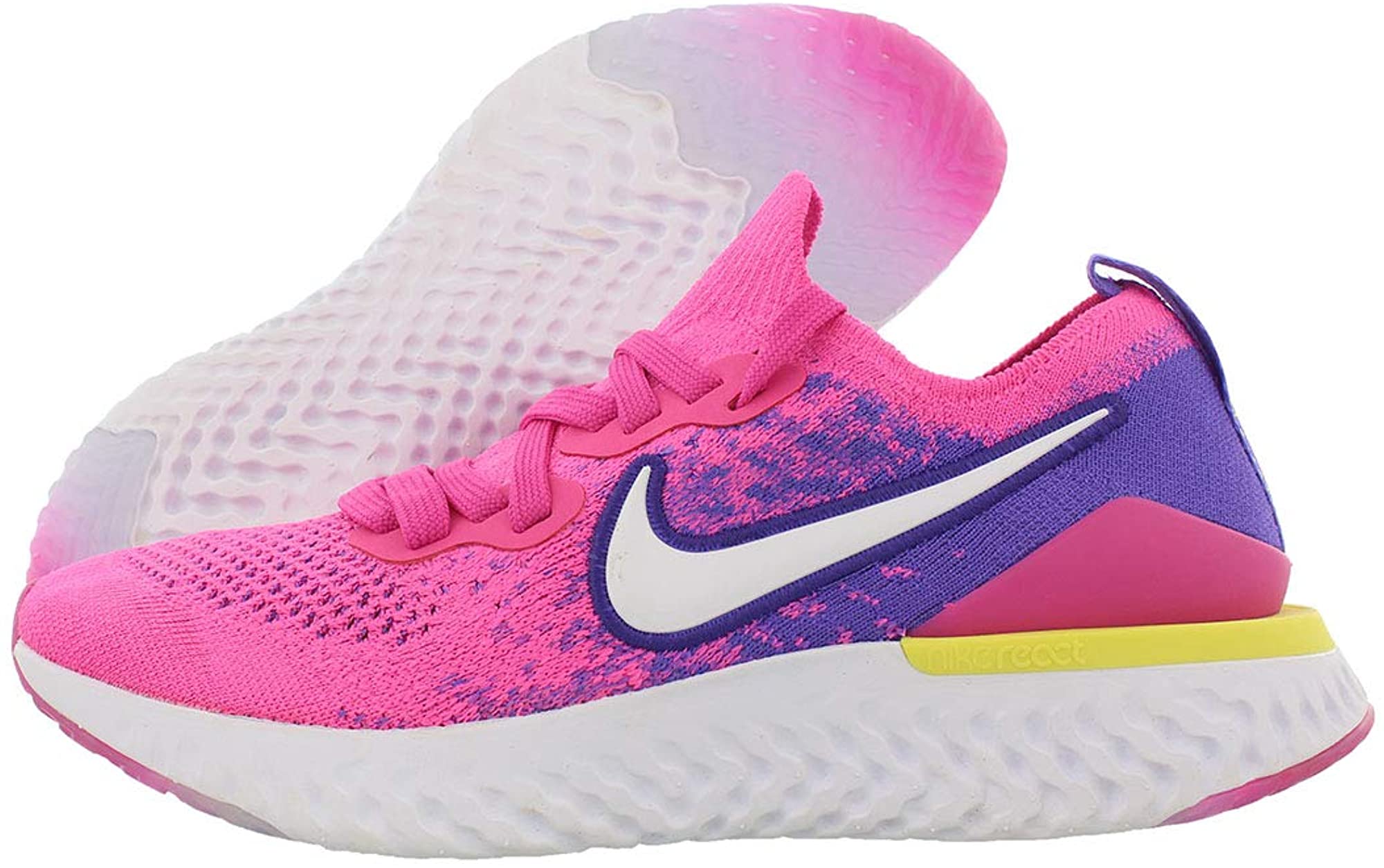 Nike Womens Epic React Flyknit 2 Running Shoes 6.5, Fuchsia/White