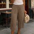 thumbnail image 3 of CFLVAEK Plus Size Womens Capri Pants Loose Fit Wide Leg Lounge Capris with Pockets Solid Color Elastic Waisted 3/4 Pant Beige L, 3 of 9