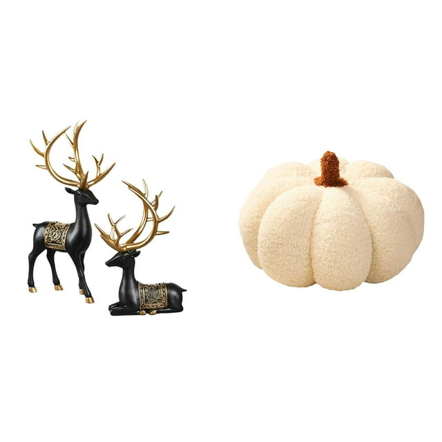 Colección De Estatuas De Resina De Reno Y Alce Y Almohada De Peluche De Calabaza Para Armario, Mesa, Sofá, Cama, Dormitorio, Boda, Inauguración De La Casa.