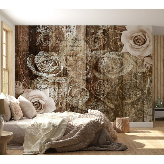 Tiptophomedecor Background & Patterns Wallpaper Wall Mural - Old Wood & Roses