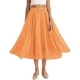 thumbnail image 2 of Mifsaly Linen Skirts for Women Midi Length A Line High Waist Flowy Skirt Solid Color Pleated Casual Summer Travel Vacation Clothes Free Size, 2 of 9