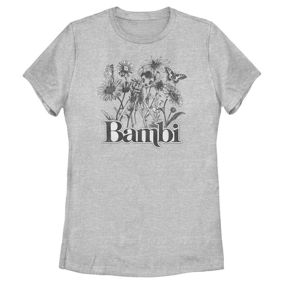 Women's Bambi Gray Floral Sketch Graphic Tee Athletic Heather 2X Large
