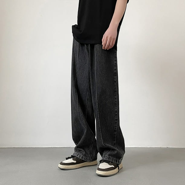 Na.e Wide Loose Jeans Black Mロング丈 Men's Jeans Relaxed Fit Men Fashion Loose Plus Size Jeans Street