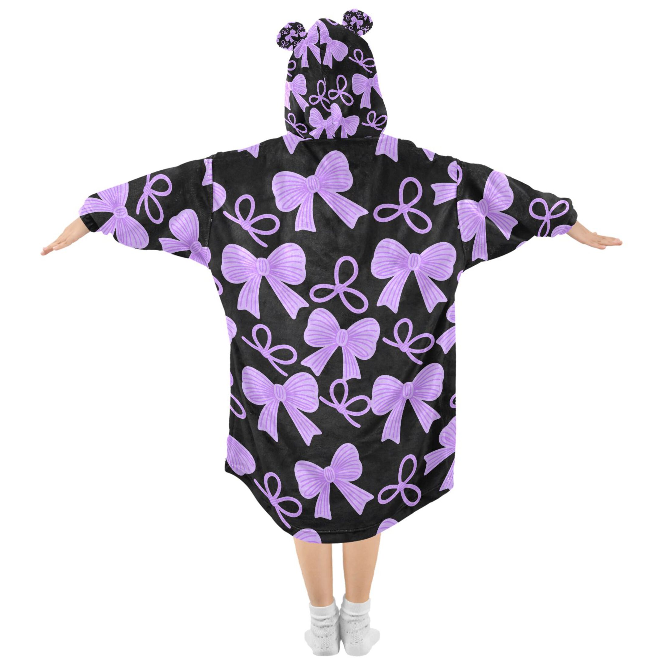 joogoo Blanket Hoodie for Purple Bows Oversize Sweatshirt 3-14 YR L