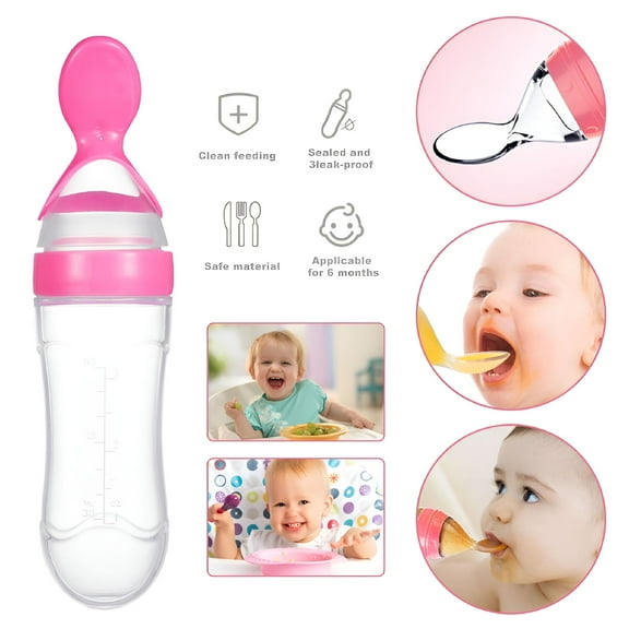 ACDANC Natural Touch Silicone Baby Food Feeder, Squeeze Cereal Bottle with Dispensing Spoon for Newborn Toddler Food Supplement