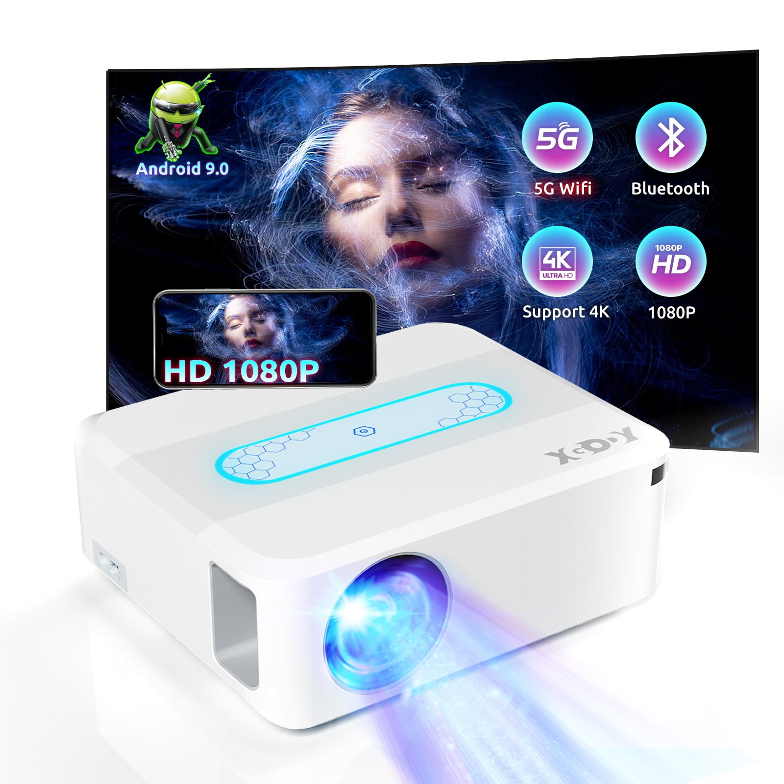 Xgody XI Movie Projectors With WIFI And Bluetooth, Android TV 9.0 Smart
