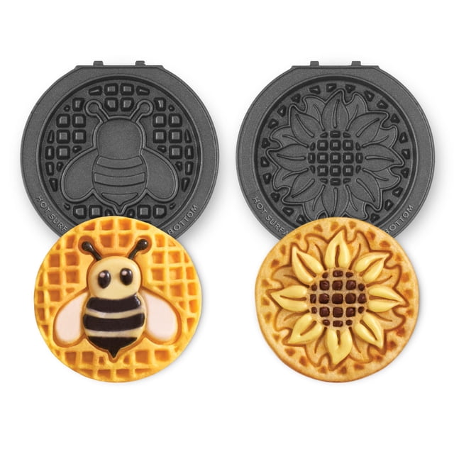 DASH Multimaker Mini System - Juego de dos platos antiadherentes extraíbles de 4 pulgadas (girasol y abeja) - Paquete de 2 platos para gofres y plancha, compatible con el sistema Dash MultiMaker Mini,