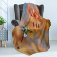 thumbnail image 4 of Hummingbird Soft Flannel Fleece Throw Blanket, Booted Racket Tail Feeding Nectar from Tiger Lily Blur Background Photo, Cozy Plush for Indoor and Outdoor Use, 70" x 90", Orange Green, by Ambesonne, 4 of 5