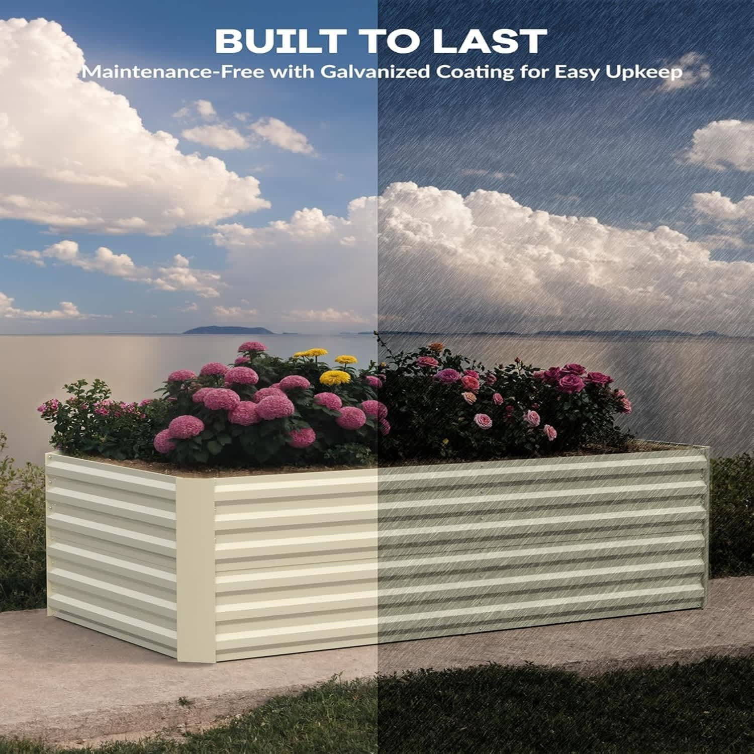 EastVita 6ft x 3ft x 2ft Rectangular Raised Garden Bed, 0.5mm Galvanized Color Steel Planter Box, Beige