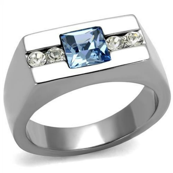 Luxe Jewelry Designs Men's Stainless Steel Ring with Clear and Aquamarine Top Grade Crystals - Size