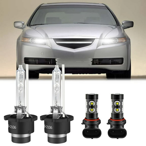 SKN For Acura TL 2004 2005 2006 Front HID Headlight High/Low & LED Fog Light 4×Bulbs