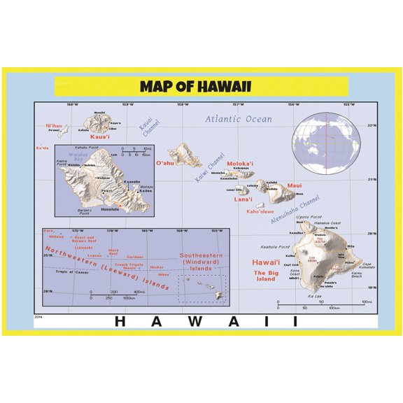 Map of Hawaii Style C - Laminated Wall Map Poster Print Perfect for Classrooms and Homes - Vivid Imagery with Bright Colors - 18x24
