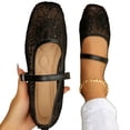 thumbnail image 4 of CHWshoes Women's Floral Lace Ballet Flats Mesh Sheer Square Toe Elegant Flat Shoes Black Size 40, 4 of 7