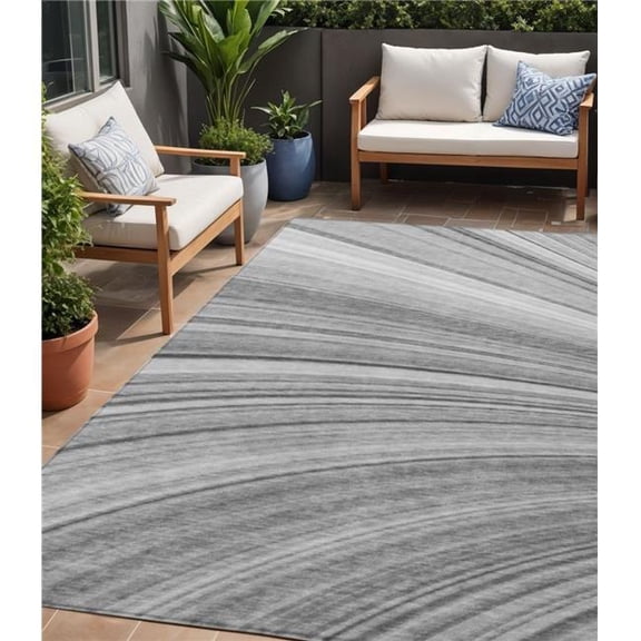 HomeRoots 577338 5 x 8 ft. Abstract Washable Indoor & Outdoor Rectangle Area Rug, Gray, Silver & Ivory