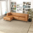 thumbnail image 6 of Flore Modern Tufted Living Room Genuine Leather Sectional Sofa in Cognac Tan, 6 of 7