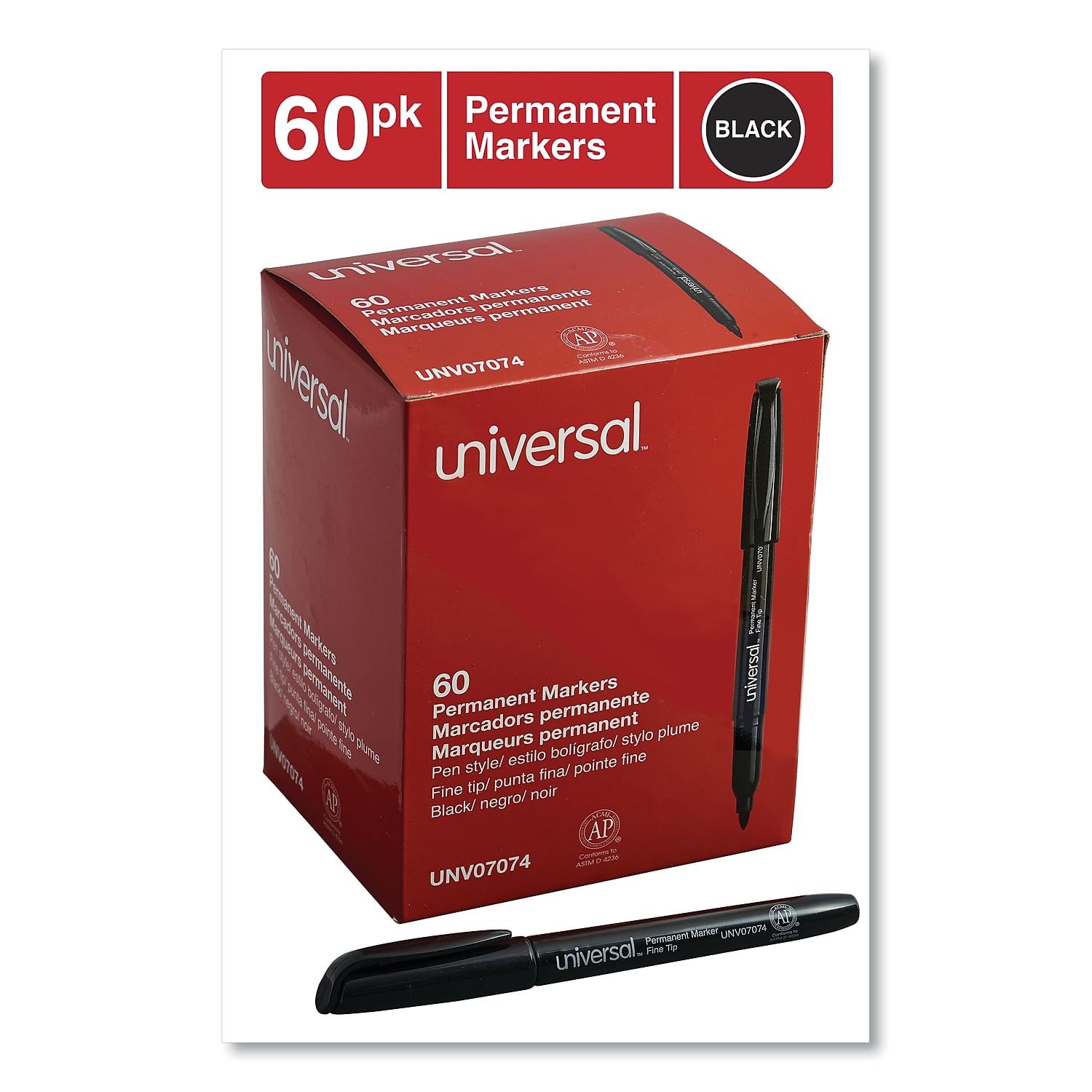 Universal UNV07074 Fine Bullet Tip Pen-Style Permanent Marker - Black (60/Pack)