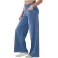 thumbnail image 3 of Jeans for Women High Waisted Pull on Baggy Jeans Straight Casual Denim Pants with Pockets Light Blue XL, 3 of 9