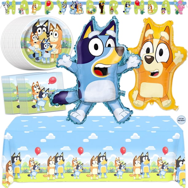 Set único de artículos para fiesta de cumpleaños de Bluey para 16 invitados