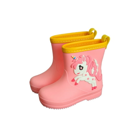 

Fangasis Chidren Rain Boots Lightweight Garden Shoes Non Slip Rainboot Kids Mid Calf Boot Outdoor Slip-On Waterproof Pink Unicorn Style B 1Y