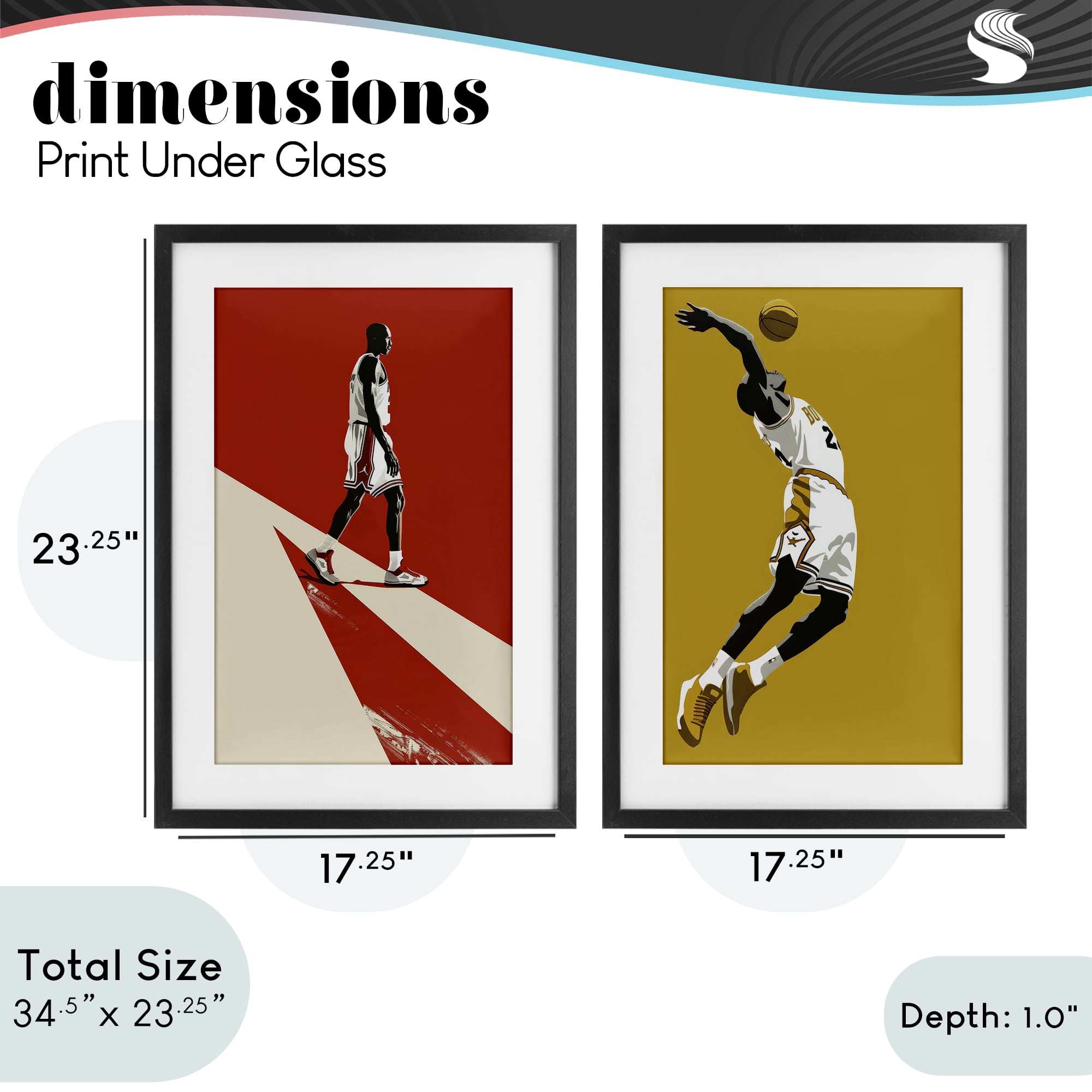 Stupell Industries Iconic NBA Champions 2 Piece Black Framed Print Under Glass Set, design by Ray Powers