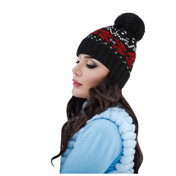 Baseball Cap Christmas Knit Faux Fuzzy Pom Snowflake Woolen Warm Knit Winter Hats For Women