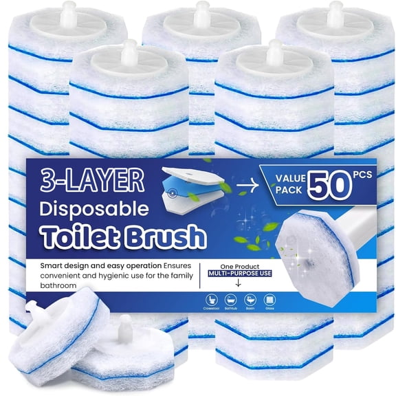 ZQZIQI 50 Count Toilet Wand Refills for Clorox Toilet Wand, 10X Cleaning Power to Toilet Bowl, High-Density Disposable Toilet Brush Scrubber—Easy Snap-On Design