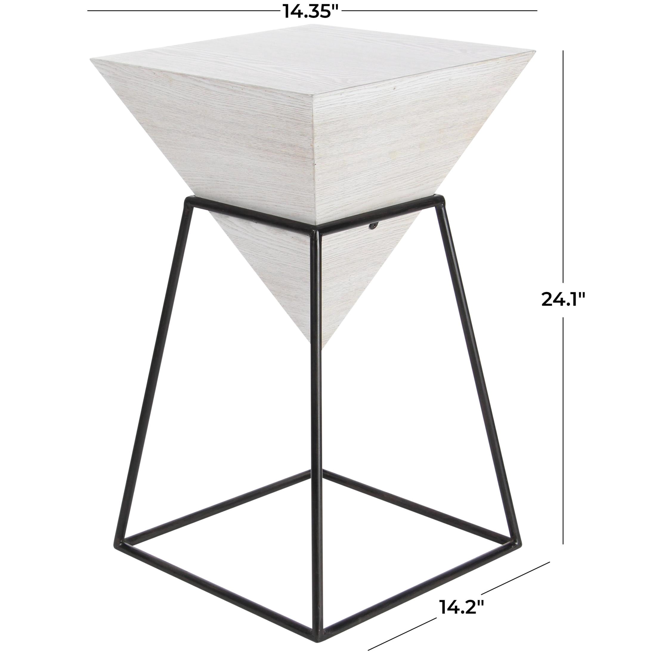 DecMode 14" x 24" White Wood Inverted Pyramid Geometric Accent Table with Black Metal Stand, 1-Piece