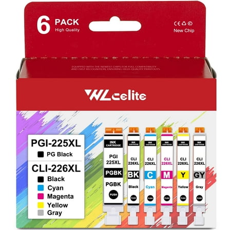 225 226 Ink Cartridges 6 Pack Replacement for Canon 225XL 226XL Ink Cartridge for iX6520 MG5120 Printer