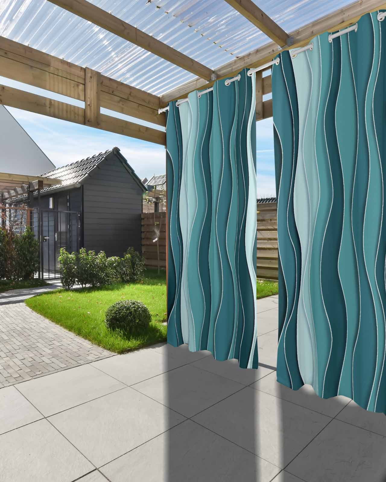 nqOlkjepod Outdoor Curtains for Patio Waterproof, Turquoise Ombre Outdoor Privacy Panels Grommet, Abstract Art Moire Ocean Waves Blackout Outside Curtains for Porch/Cabana/Pergola 54"x95", 2 Panels