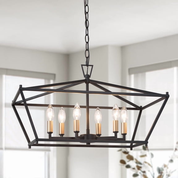 LNC 6-Light Matte Black and Gold Geometric Chandelier for Dining Room or Kitchen