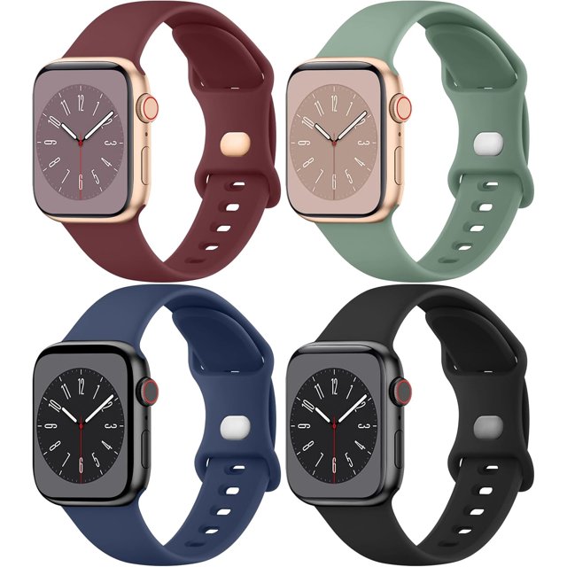 4 bandas de silicona líquida compatibles con Apple Watch Band 49/46/ 41/ 45/ 38/ 42/ 40/ 44mm Mujeres Hombres, correas de repuesto suaves compatibles con iWatch Ultra 2Series 10 9 8 7 SE 6 5 4 3 2 1