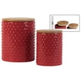 thumbnail image 2 of Round Ceramic Canister With Pimpled Pattern, Set of 2, Red- Saltoro Sherpi, 2 of 2