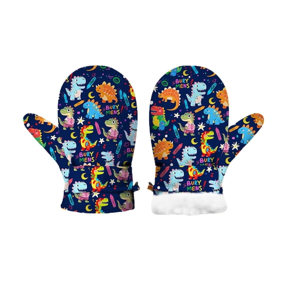 Toddler Mittens Winter Unisex Kids Thermal Insulated Dinosaur Print Mittens Warm Lined Skiing Handwear Cold Weather Outdoor Activity Gloves Mittens for Girls Dark Blue 4 Years-6 Years