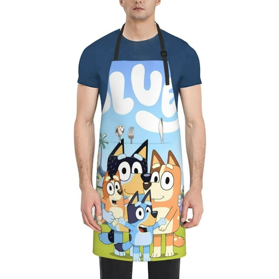 Kowoue Bluey Pattern Waterproof Cooking Apron with Pockets – Durable, Adjustable, and Stylish Kitchen Apron for Cooking, Painting, and Home Use