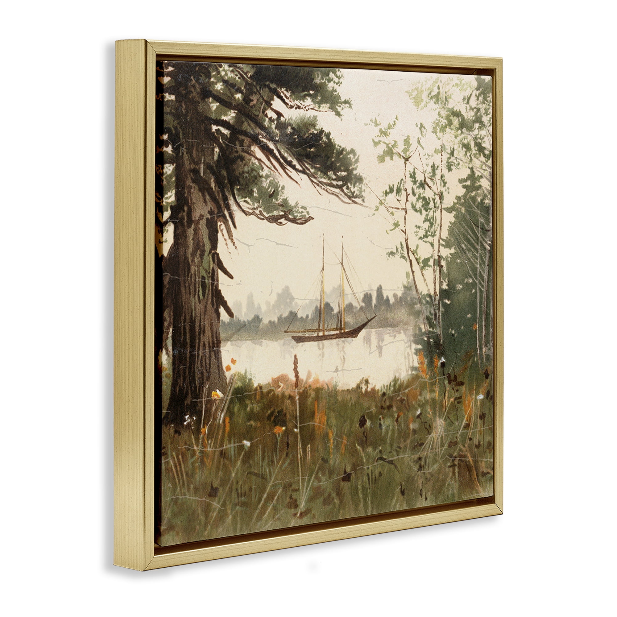 Stupell Industries Boating View Through Trees Gold Framed Floater Canvas Wall Art, design by Lula Bijoux & co.