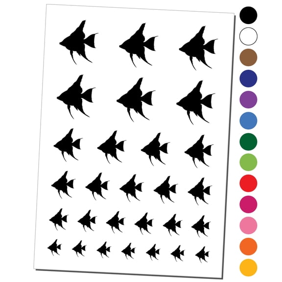 Freshwater Angelfish Fish Silhouette Water Resistant Temporary Tattoo Set Fake Body Art Collection - Dark Blue