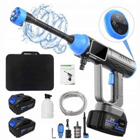 6 in 1 High Pressure Washer, Cordless Rechargeable, Water Pressure Washer, 21 V, 300 W, Equipped with 2 Large Capacity Batteries, Garden Hose Nozzle, Stairs, Outdoor, Sand, Camping Equipment