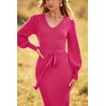 thumbnail image 2 of Pull-Over en Tricot pour Femmes Automne 2023 Élégant Manches Longues Lanterne Col en V Robe Maxi, 2 of 6